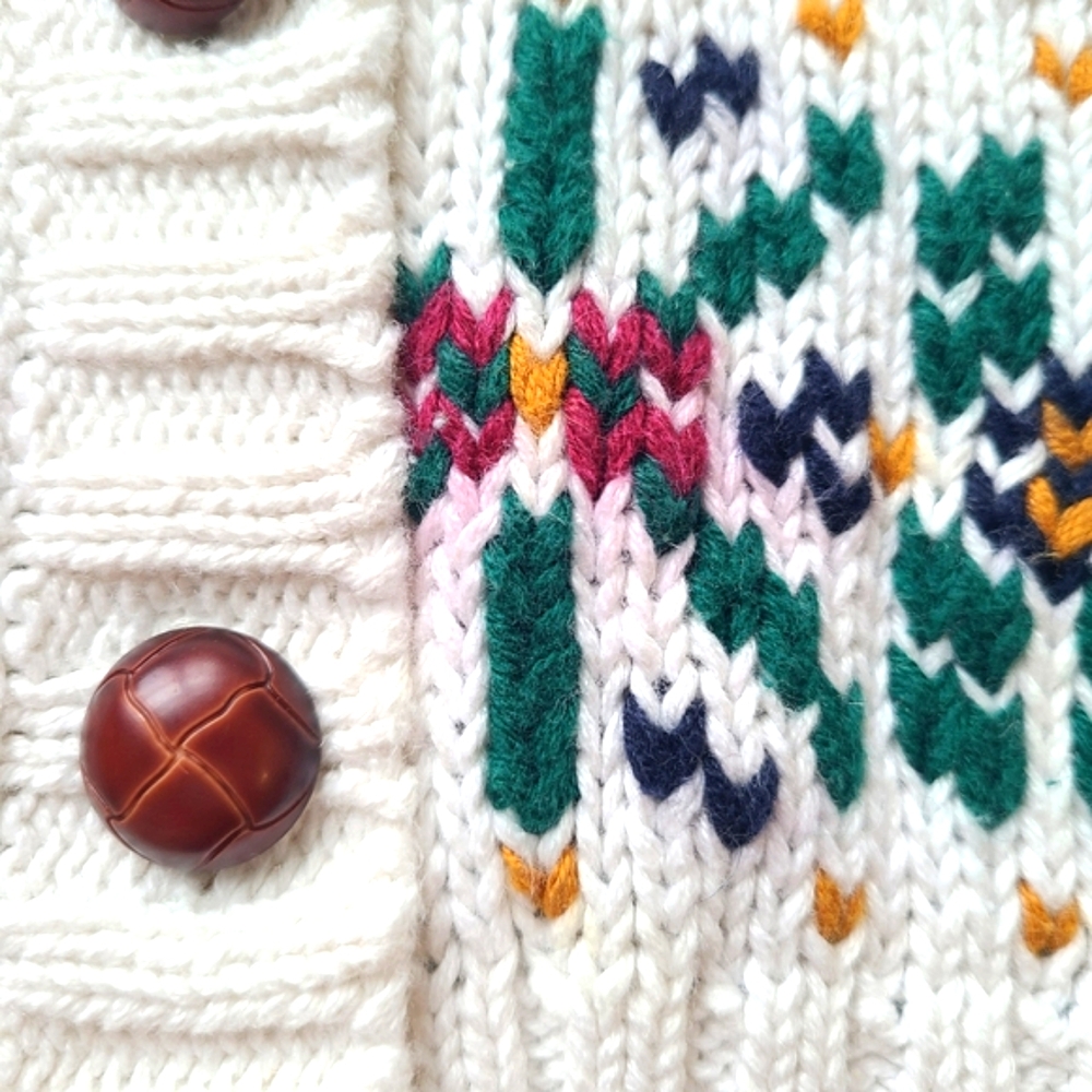 Vtg Floral Grandma Sweater Cottagecore Ninon de Lenclos Handknit Cardigan Large - Picture 4 of 9